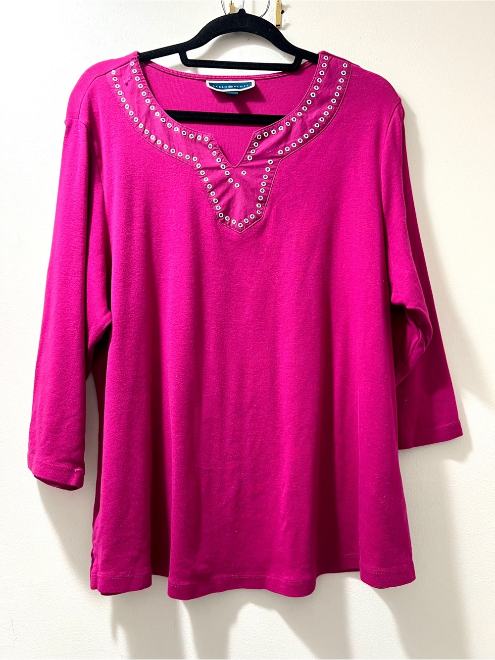 Karen Scott Bright Fuchsia Eyelet-Trim Long Sleeve Tunic